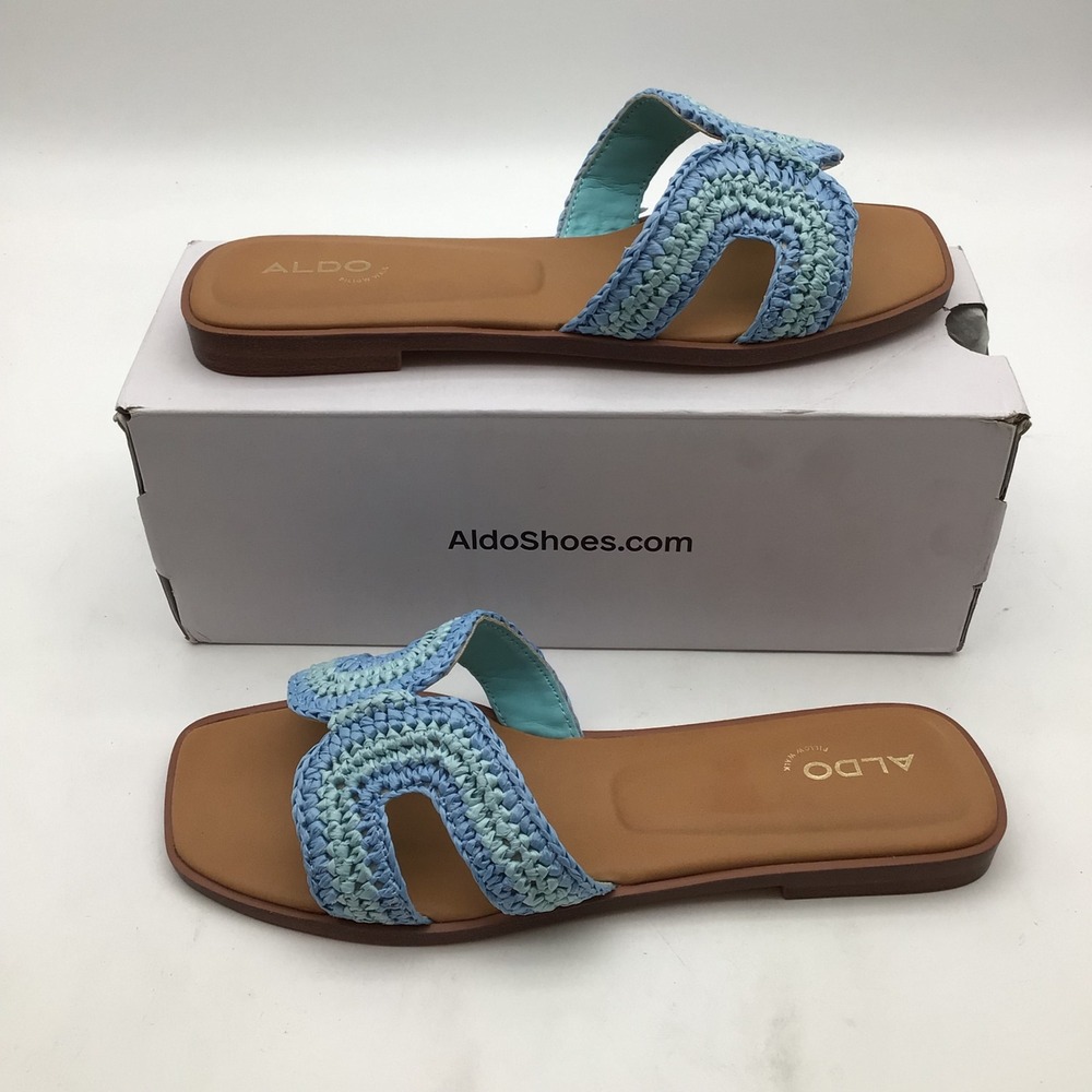 ALDO Women Blue Woven Slide Sandals‎ Pillow Walk Square Toe Slip On Size 9 NEW